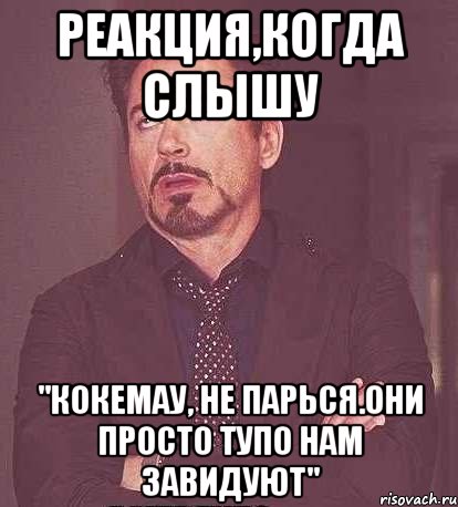 реакция,когда слышу "кокемау, не парься.они просто тупо нам завидуют", Мем  Мое выражение лица (вертик)