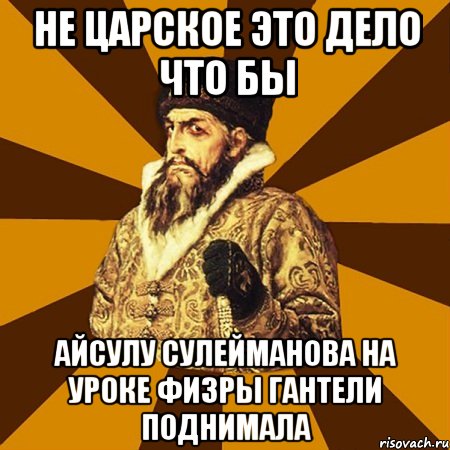 не царское это дело что бы айсулу сулейманова на уроке физры гантели поднимала, Мем Не царское это дело