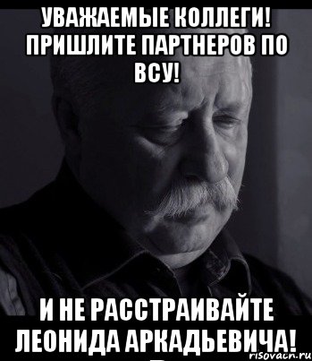 уважаемые коллеги! пришлите партнеров по всу! и не расстраивайте леонида аркадьевича!