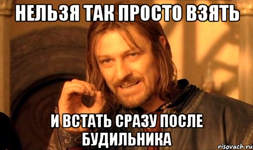 нельзя так просто взять и встать сразу после будильника, Мем Нельзя просто так взять и (Боромир мем)