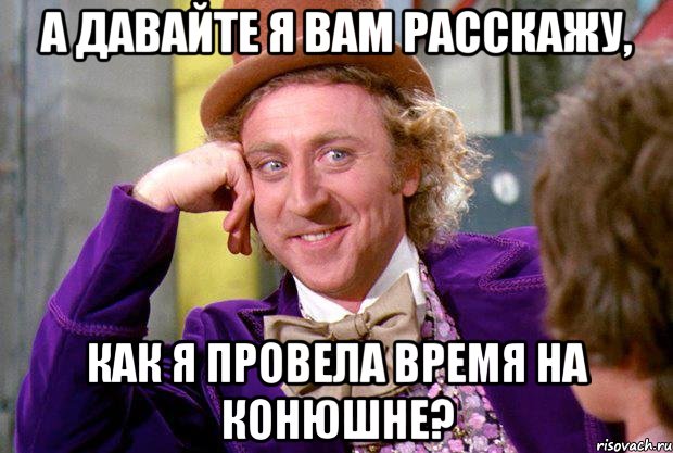 а давайте я вам расскажу, как я провела время на конюшне?, Мем Ну давай расскажи (Вилли Вонка)