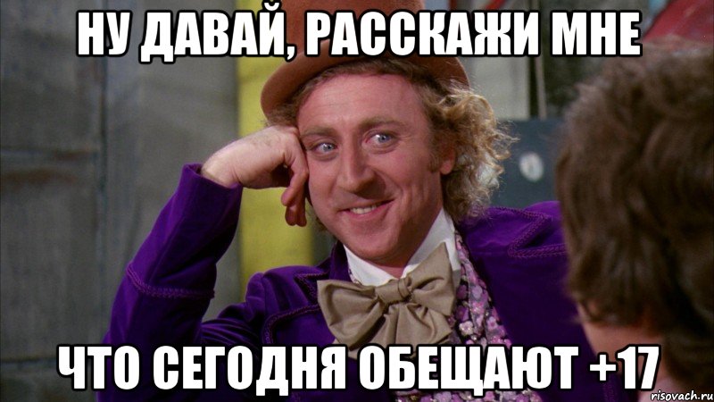 ну давай, расскажи мне что сегодня обещают +17, Мем Ну давай расскажи (Вилли Вонка)