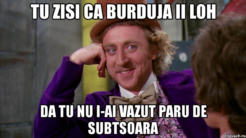 tu zisi ca burduja ii loh da tu nu i-ai vazut paru de subtsoara, Мем Ну давай расскажи (Вилли Вонка)