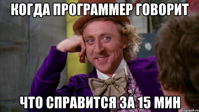 когда программер говорит что справится за 15 мин, Мем Ну давай расскажи (Вилли Вонка)