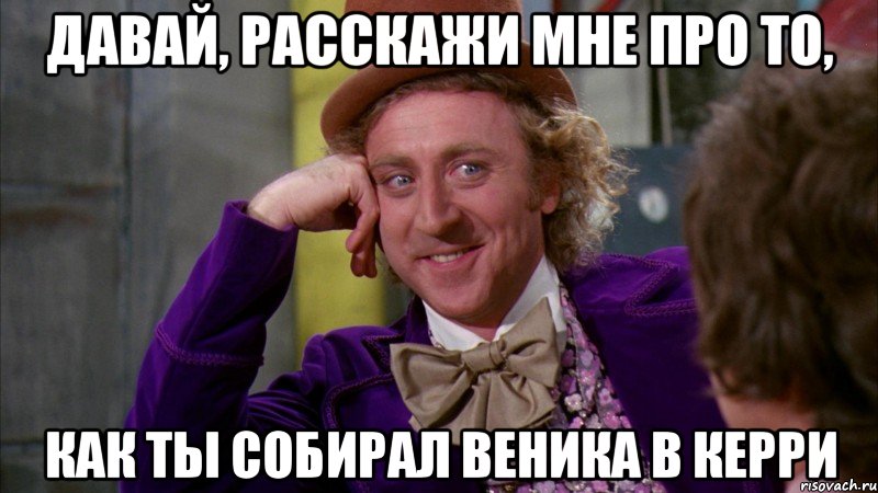 давай, расскажи мне про то, как ты собирал веника в керри, Мем Ну давай расскажи (Вилли Вонка)