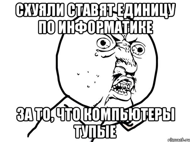 схуяли ставят единицу по информатике за то, что компьютеры тупые, Мем Ну почему (белый фон)