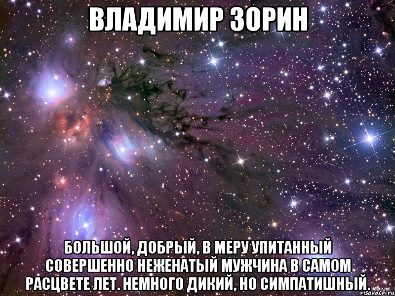 владимир зорин большой, добрый, в меру упитанный совершенно неженатый мужчина в самом расцвете лет. немного дикий, но симпатишный., Мем Космос