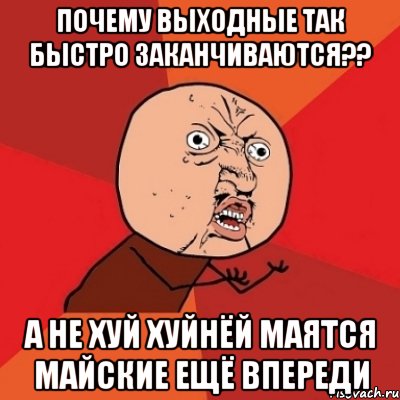 почему выходные так быстро заканчиваются?? а не хуй хуйнёй маятся майские ещё впереди, Мем Почему