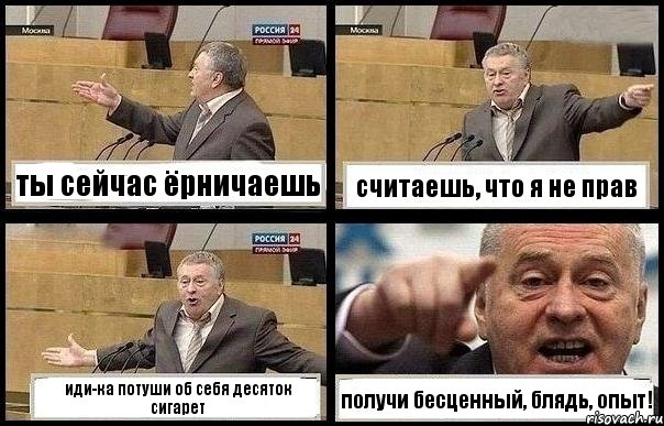 ты сейчас ёрничаешь считаешь, что я не прав иди-ка потуши об себя десяток сигарет получи бесценный, блядь, опыт!, Комикс с Жириновским