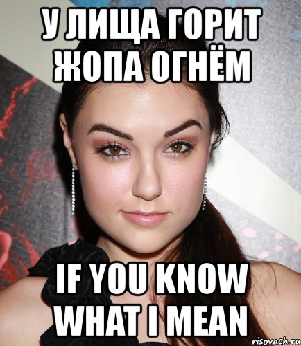 у лища горит жопа огнём if you know what i mean, Мем  Саша Грей улыбается