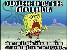 ощющение когда ты не попал в клетку ой нет они её закрыли и ослепили меня флешкой а ещё они ебут кота без меня, Мем Спанч Боб плачет