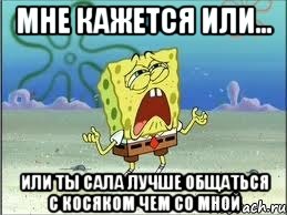 мне кажется или... или ты сала лучше общаться с косяком чем со мной, Мем Спанч Боб плачет