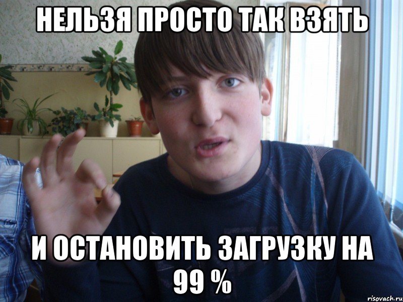 нельзя просто так взять и остановить загрузку на 99 %, Мем stevaner