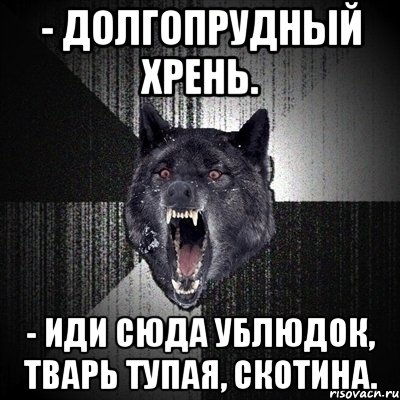 - долгопрудный хрень. - иди сюда ублюдок, тварь тупая, скотина., Мем Сумасшедший волк