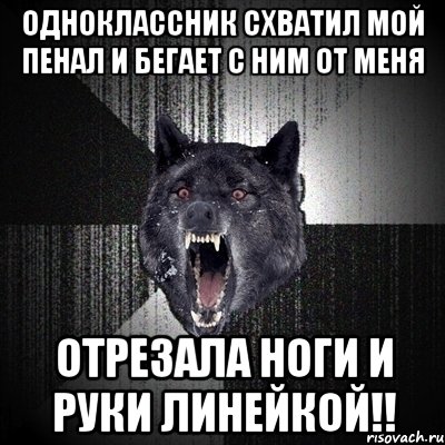 одноклассник схватил мой пенал и бегает с ним от меня отрезала ноги и руки линейкой!!, Мем Сумасшедший волк