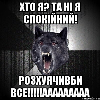 хто я? та ні я спокійний! розхуячивби все!!!ааааааааа, Мем Сумасшедший волк