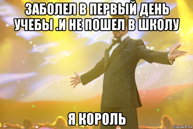 заболел в первый день учебы .и не пошел в школу я король, Мем Тони Старк (Роберт Дауни младший)