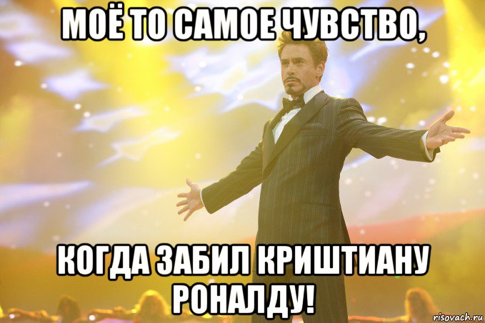 моё то самое чувство, когда забил криштиану роналду!, Мем Тони Старк (Роберт Дауни младший)