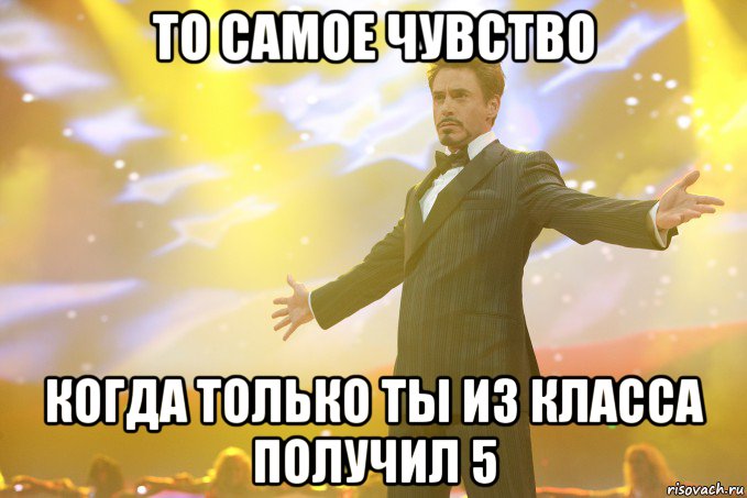 то самое чувство когда только ты из класса получил 5, Мем Тони Старк (Роберт Дауни младший)