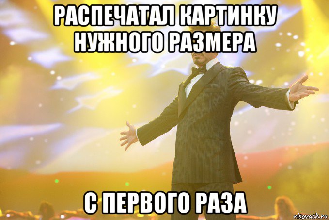 распечатал картинку нужного размера с первого раза, Мем Тони Старк (Роберт Дауни младший)