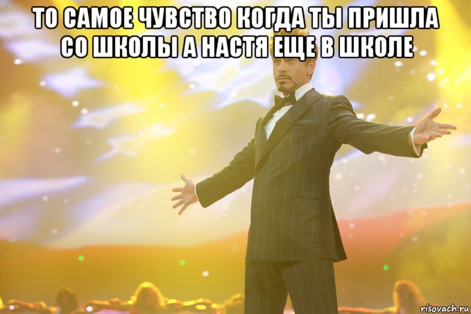 то самое чувство когда ты пришла со школы а настя еще в школе , Мем Тони Старк (Роберт Дауни младший)