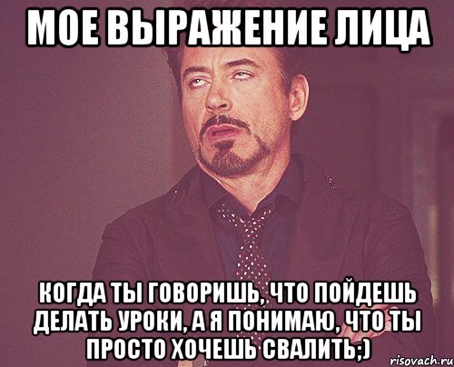 мое выражение лица когда ты говоришь, что пойдешь делать уроки, а я понимаю, что ты просто хочешь свалить;), Мем твое выражение лица