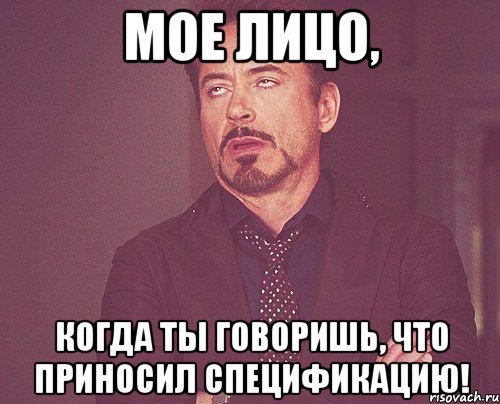 мое лицо, когда ты говоришь, что приносил спецификацию!, Мем твое выражение лица