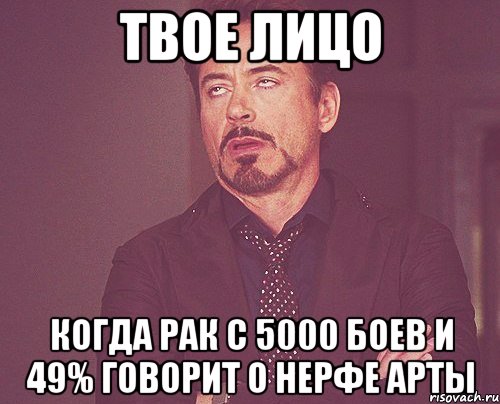 твое лицо когда рак с 5000 боев и 49% говорит о нерфе арты, Мем твое выражение лица