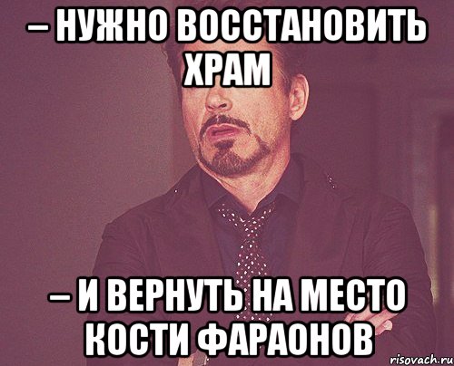 – нужно восстановить храм – и вернуть на место кости фараонов, Мем твое выражение лица