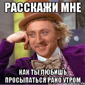 расскажи мне как ты любишь просыпаться рано утром, Мем Ну давай расскажи (Вилли Вонка)