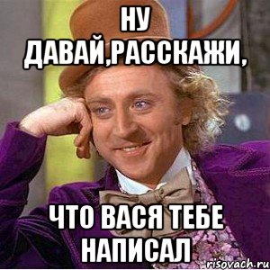 ну давай,расскажи, что вася тебе написал, Мем Ну давай расскажи (Вилли Вонка)