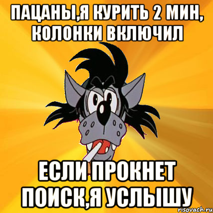 пацаны,я курить 2 мин, колонки включил если прокнет поиск,я услышу, Мем Волк