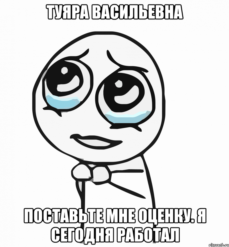 туяра васильевна поставьте мне оценку. я сегодня работал, Мем  ну пожалуйста (please)