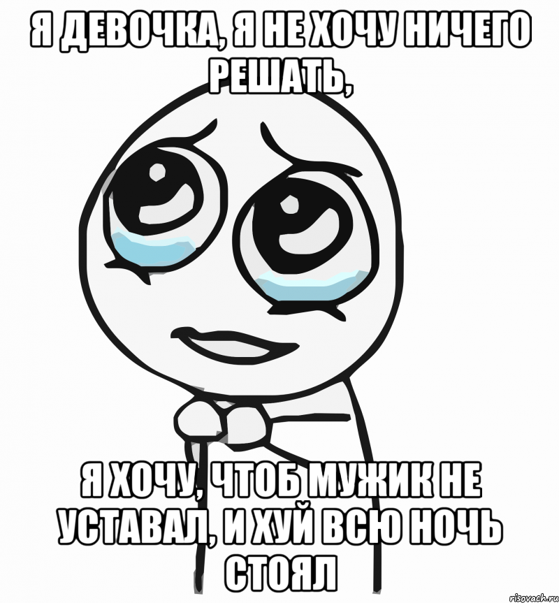 я девочка, я не хочу ничего решать, я хочу, чтоб мужик не уставал, и хуй всю ночь стоял, Мем  ну пожалуйста (please)