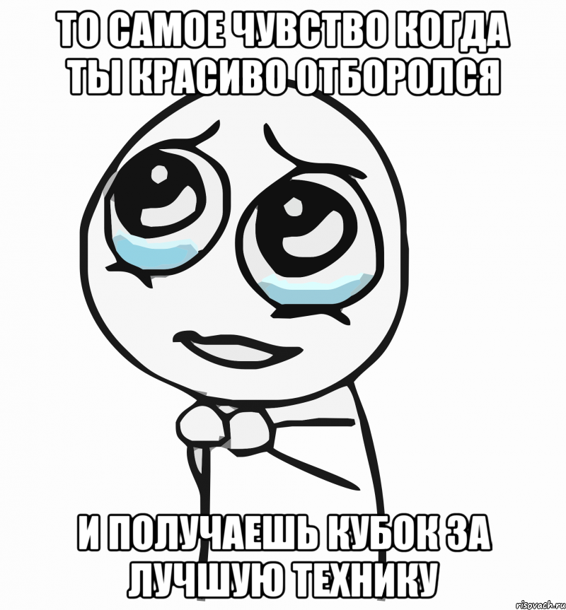 то самое чувство когда ты красиво отборолся и получаешь кубок за лучшую технику, Мем  ну пожалуйста (please)