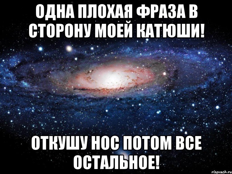 одна плохая фраза в сторону моей катюши! откушу нос потом все остальное!, Мем Вселенная