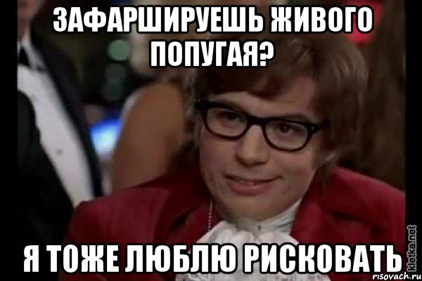 зафаршируешь живого попугая? я тоже люблю рисковать, Мем Остин Пауэрс (я тоже люблю рисковать)