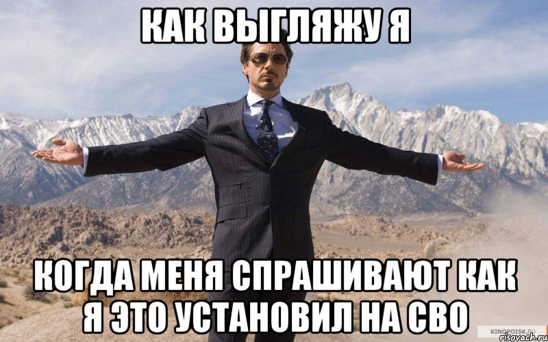 как выгляжу я когда меня спрашивают как я это установил на сво, Мем железный человек