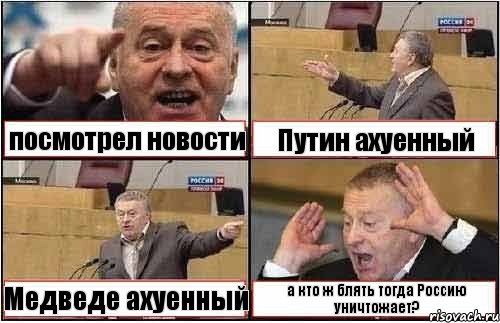 посмотрел новости Путин ахуенный Медведе ахуенный а кто ж блять тогда Россию уничтожает?, Комикс жиреновский