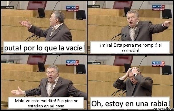 puta! por lo que la vacíe! ¡mira! Esta perra me rompió el corazón! Maldigo este maldito! Sus pies no estarían en mi casa! Oh, estoy en una rabia!, Комикс Жирик в шоке хватается за голову