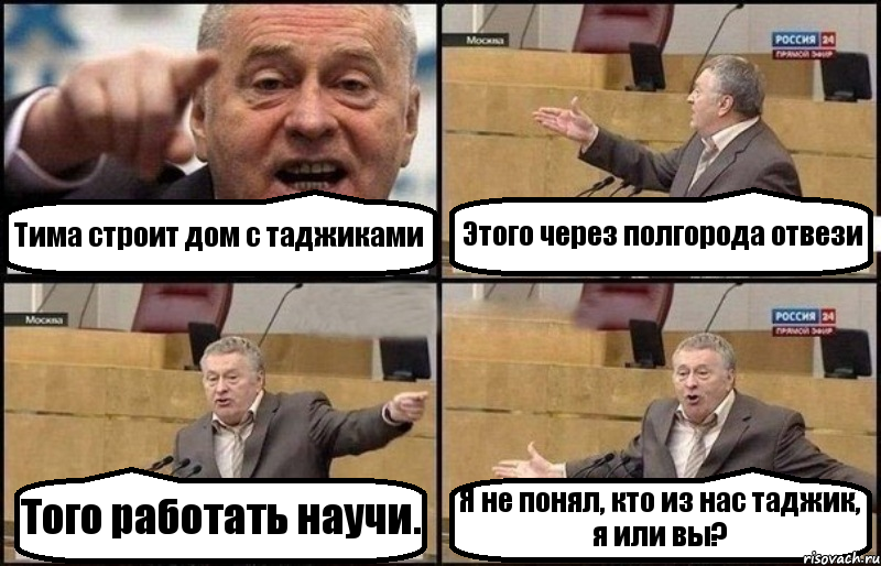 Тима строит дом с таджиками Этого через полгорода отвези Того работать научи. Я не понял, кто из нас таджик, я или вы?, Комикс Жириновский