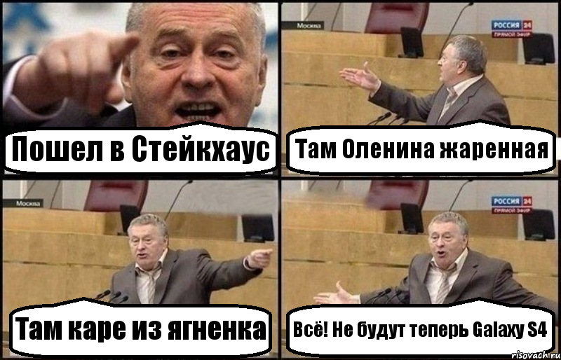 Пошел в Стейкхаус Там Оленина жаренная Там каре из ягненка Всё! Не будут теперь Galaxy S4, Комикс Жириновский