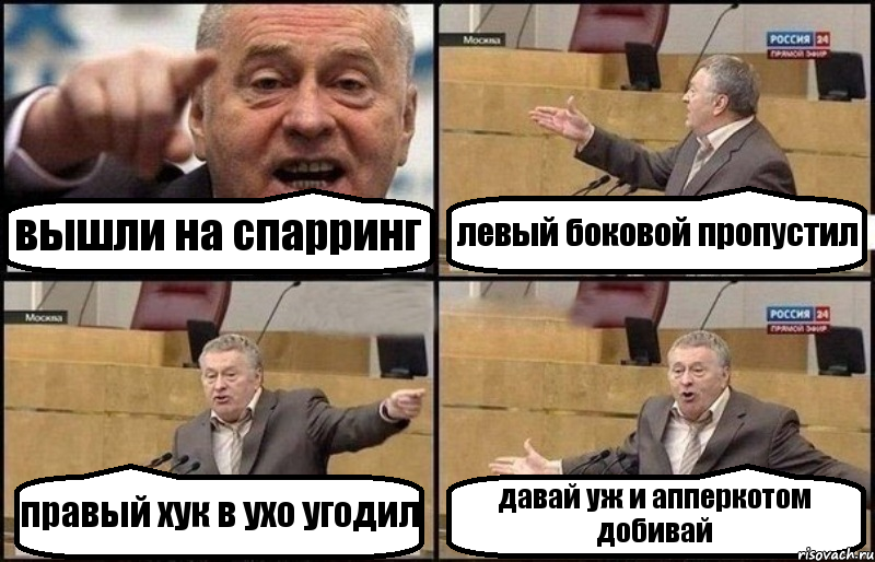 вышли на спарринг левый боковой пропустил правый хук в ухо угодил давай уж и апперкотом добивай, Комикс Жириновский