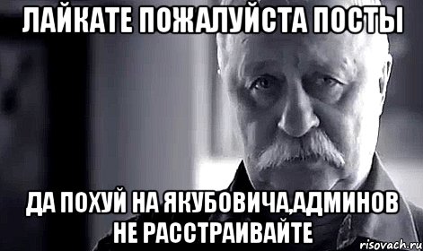 лайкате пожалуйста посты да похуй на якубовича,админов не расстраивайте, Мем Не огорчай Леонида Аркадьевича