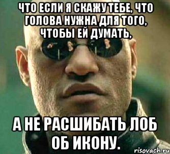 что если я скажу тебе, что голова нужна для того, чтобы ей думать, а не расшибать лоб об икону.