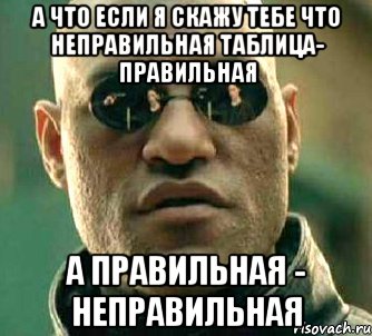 а что если я скажу тебе что неправильная таблица- правильная а правильная - неправильная, Мем  а что если я скажу тебе