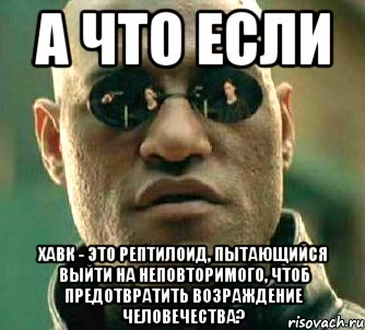 а что если хавк - это рептилоид, пытающийся выйти на неповторимого, чтоб предотвратить возраждение человечества?, Мем  а что если я скажу тебе