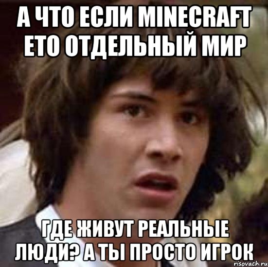 а что если minecraft ето отдельный мир где живут реальные люди? а ты просто игрок, Мем А что если (Киану Ривз)