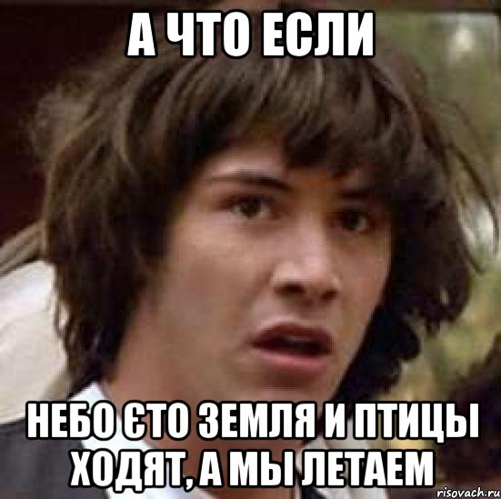 а что если небо єто земля и птицы ходят, а мы летаем, Мем А что если (Киану Ривз)