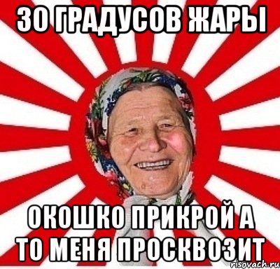 30 градусов жары окошко прикрой а то меня просквозит, Мем  бабуля